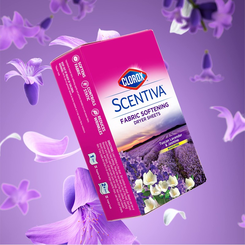 Clorox Scentiva Fabric Softener Dryer Sheets, Tuscan Lavender & Jasmine
