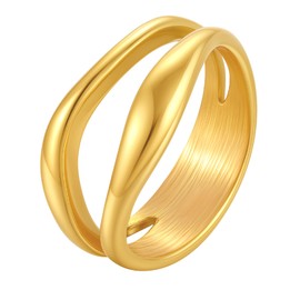 Chunky Gold Rings for Women - 18K Gold Plated Ring,Non-Tarnish Stainless Steel Statement Band Trendy Jewelry Gift ,Prom Party Christmas Valentines Day Birthday Gifts for Her Girlfriend Mom Size 09