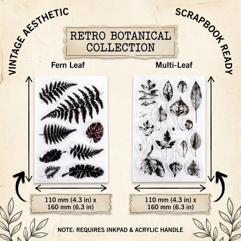 25PCS Plant Clear Rubber Stamp, Vintage Leaf Stamps for Card