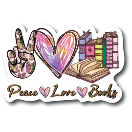 Peace Love Books 5 Inch Waterproof Decal Sticker Wall Window I Love Books Bookworm Read Reader Reading Music Teacher Classroom Coffee Coffeeshop Book Store Library Inspirational Bookmark Scrapbook Planner Paper Journal School CS1494-2PK