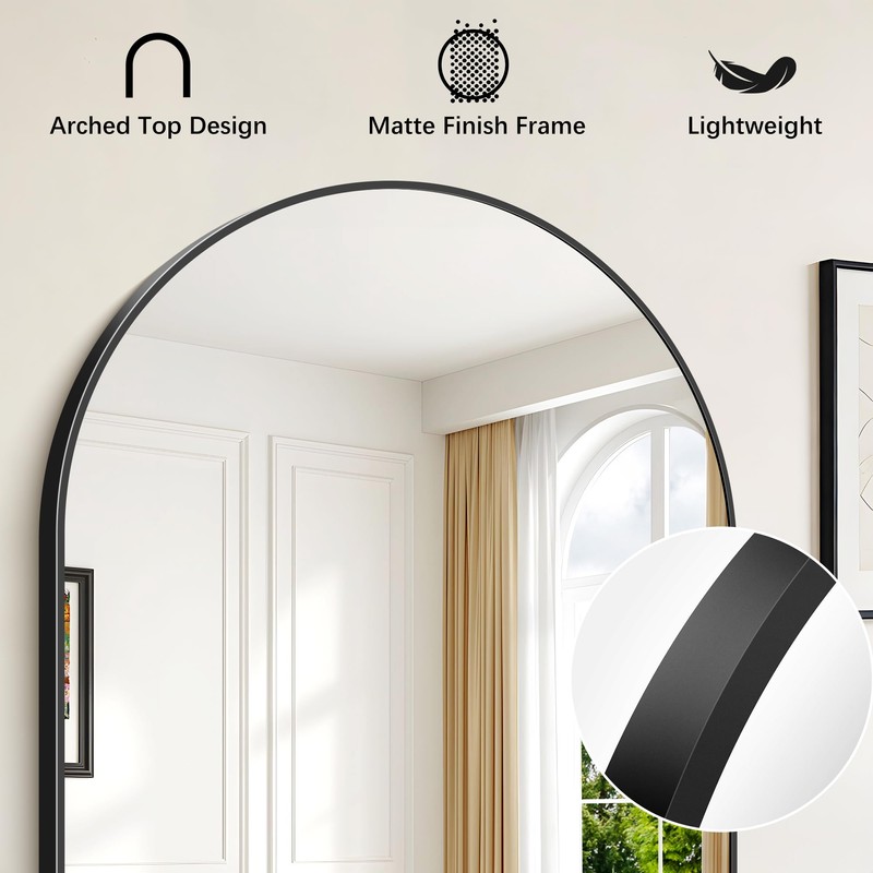 FORBATH Arched Bathroom Mirror 16x24 Inch, Black Bathroom Mirror Wall