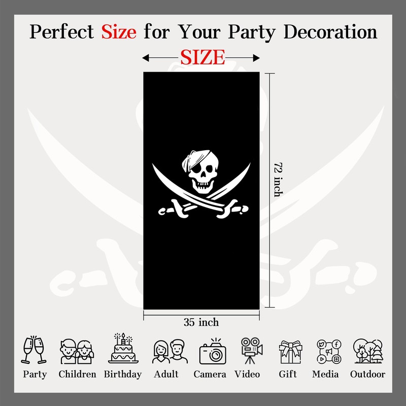 Jolly Roger Pirate Flag Banner Backdrop with Crossed Swords &