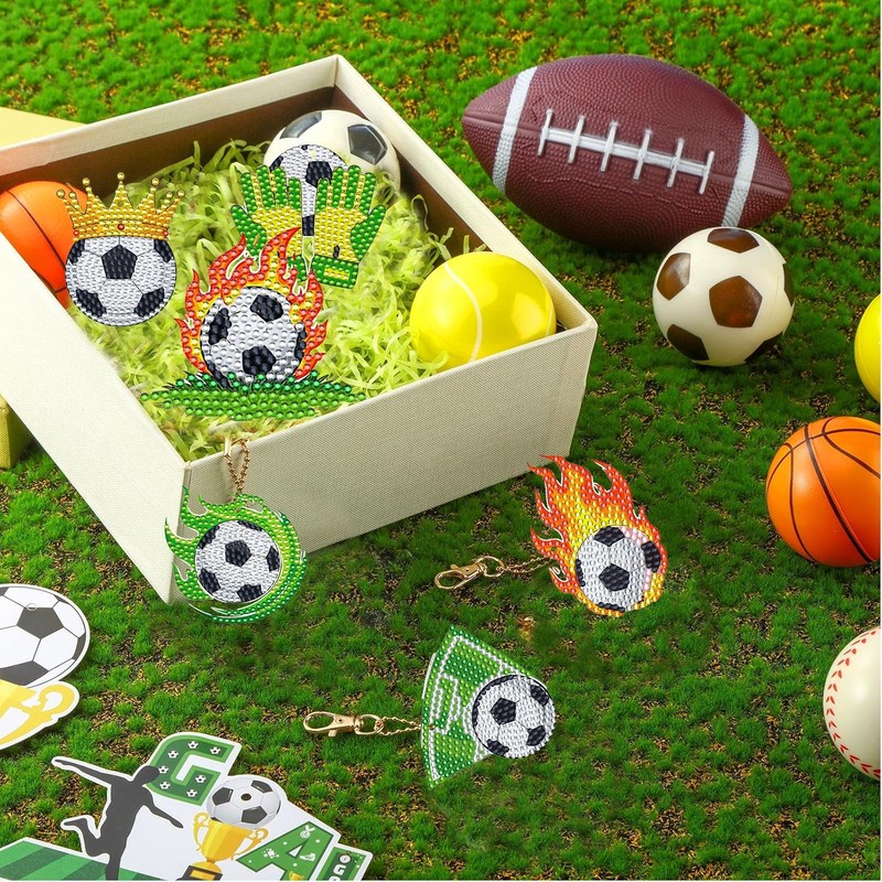 12 Pcs Soccer Diamond Art Keychains Kit for Decor and