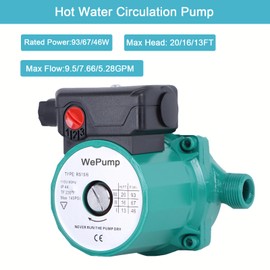 WEPUMP NPT 3/4'' Domestic Hot Water Circulation Pump 93W Recirculating Pump for Shower Head(RS15-6G)