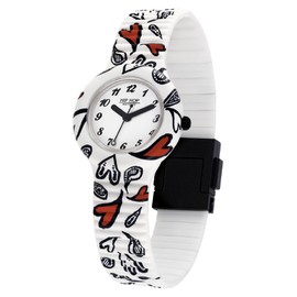 HIP HOP Watch Collection Heart by Heart Movement Only Time - 3H Quartz E Safety Button Closure for Women, White, casual