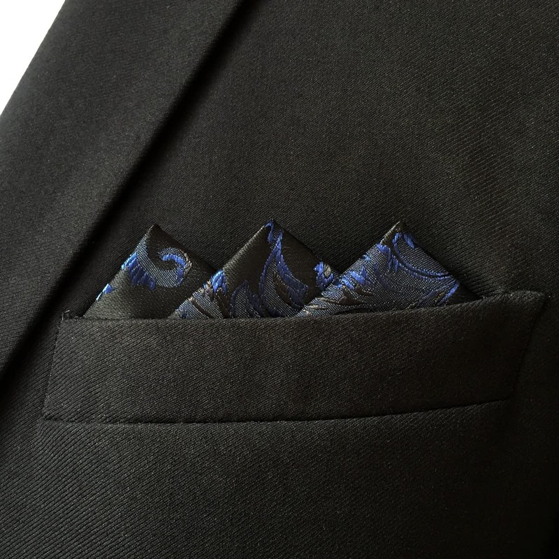 S&W SHLAX&WING Blue Pocket Square Black Abstract Men's Silk, blue