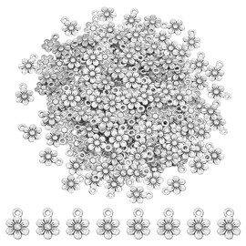 UNICRAFTALE Pack of 100 Small Flower Pendants Tibetan Style Alloy Pendants 14 mm Metal Vintage Cute Pendants Antique Silver Small Flower Pendants for DIY Bracelets Necklaces Jewellery Making,