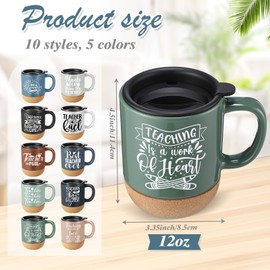 10 Pcs Teacher Appreciation Gifts Teacher Mugs Bulk 12 oz Ceramic Coffee Cups with Lid and Cork Base End of the Year Teachers Gifts Thank You Mugs for Women Men