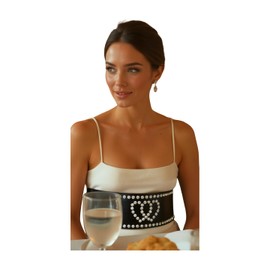 Women Black Color Fashion Belt - Wide Elastic Waistband Hip High Waist Silver Heart Love S M