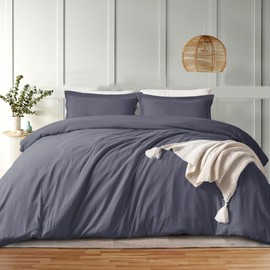 MOONLIGHT20015 Duvet Cover with Button Closure, Soft and Breathable Microfiber Double Brushed Duvet Cover and Pillow Shams (Grey, Queen (90" x 90"))