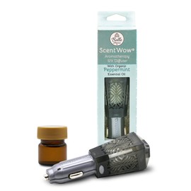 Belle Aroma ScentWow Aromatherapy - Peppermint Oil Car Diffuser for Essential Oils – Portable 12V Plug-In Mini Diffuser – Compact Travel Humidifier for Cars, Trucks & Small Spaces – Gray & Silver