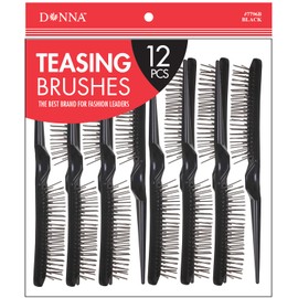 DONNA BULK PACK PREMIUM COMBS Teasing Brushes 12pcs Great for All Hair Type, Hair Styling Comb for Women and Salon Black Color