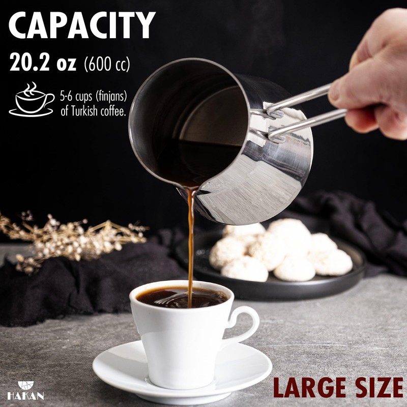 Hakan Topkapı Stainless Steel Turkish Coffee Pot, 20.2 Oz, 600