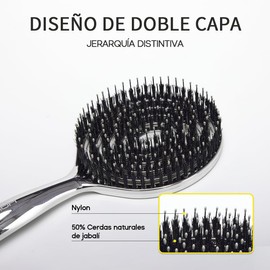 HALOVIDA Cepillo para Cabello con Cerdas Mixtas de Jabalí y Nailon, Cojín de Aire Elástico, Antiestático y de Masaje Capilar, Deja el Cabello Suave y Sin Frizz (1 unidad)