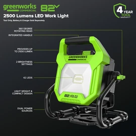 Greenworks 82V (AC/DC) 2500-Lumen LED Work Light, Battery and Charger Not Included