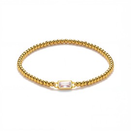 Gold Birthstone Bracelet for Women Trendy Non Tarnish Dainty 18K Gold Plated Stretch Beaded Bracelet Cubic Zirconia Bracelets Birthday Christmas Valentine's Day Gifts June Birthstone Jewelry for Women (June)