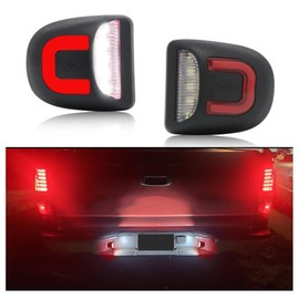 SHINEFIT LED License Plate Light Replacement for Silverado Sierra 1500 2500 3500 Suburban Tahoe Avalanche Yukon XL Escalade, Red U-shaped White Tag Lamp Assembly, Pack of 2