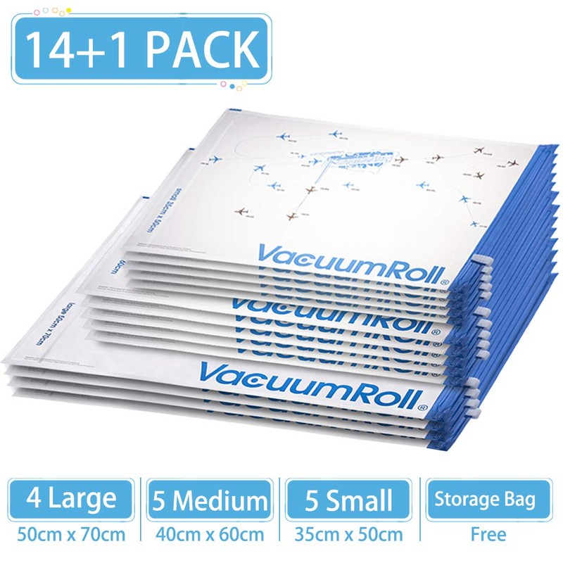 myHodo Travel Compression Bags (14+1 Pack) - Reusable Suction Sacs