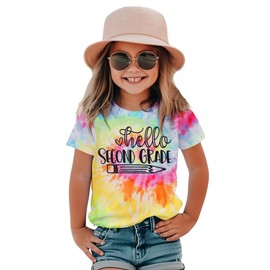 KEKEMI Kid Girls First Day of School Shirts Hello Second Grade T-Shirt Back to School Outfit Children Tees Tie Dye Tops 7-9Y(Second Grade-Yellow2,8-9Y)