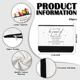 Sanwuta 80 Pcs Inspirational Canvas Makeup Bags Bulk Keychains Appreciation Gift for Women Nurses Teacher Employees(Be Proud Sign)