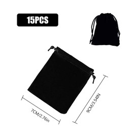 Velvet Jewellery Pouches, 15 Pcs Velvet Drawstring Bags for Jewellery, Black Small Soft Velvet Drawstring Storage Bags, Jewellery Pouches, for Wedding, Party, Valentine's Day, Anniversary(7cm x 9cm)