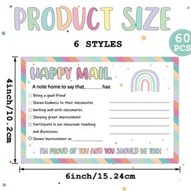 60Pcs Pastel Happy Mail Teacher Notes to Parents Classroom Good Behavior Incentive Motivational Cards Positive Postcards to Send Home for Home Classroom Kindergarten Elementary School