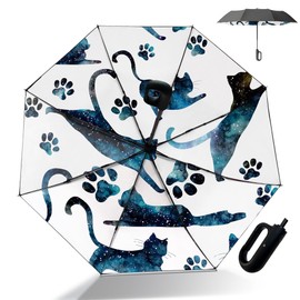 American Panda Folding Umbrella, One-touch Automatic Open/Close, Carabiner Handle, Diameter 37.8 inches (96 cm), 8 Ribs, Inner Design, Fully Blackout, Folding Umbrella, For Both Sunny and Rainy