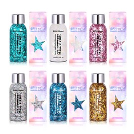 Body & Face Glitter Gel with Applicator | 30ml Mermaid Body Glitter Gel Chunky Sequin Glitter for Singer Concerts, Disco, Festival, Rave Makeup & Hair Accessories (White&Silver&Pink&Gold&Blue&Teal)