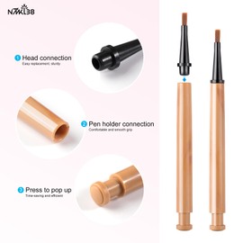 NMKL38 12 Pcs Replacement Nail Drawing Pen, Nail Art Painting Pen Brush Acrylic Round Flat Painting Drawing Liner Nail Tools