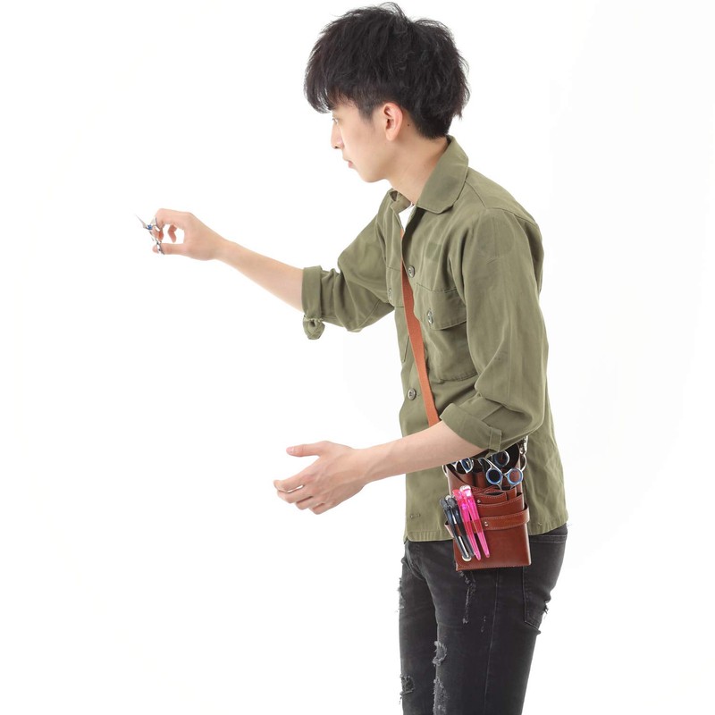 （シャルロッティ）Charlottey シザーケース 美容師 シザーバッグ ６丁 ベルト付き 本格合革 (ブラック)