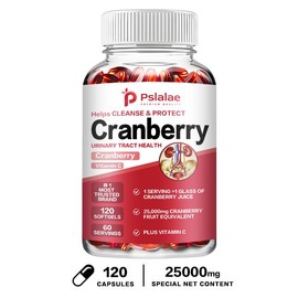 Pslalae Azo Cranberry, Made with Whole Fruit Cranberry Powder Concentrated Extract + Vitamin C to Help Cleanse and Protect Urinary Tract Health, Sugar Free Cranberry Pills, Non-GMO, 120 Softgels - Specification: 120Capsules
