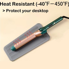 Heat Resistant Silicone Mat with Hanging Hole Design, Straightener Heat Resistant Travel Mat & Pouch for Curling Iron, Hair Straightener, Flat Iron and Other Hot Hair Styling Tools, 11X5 Inches, Gray