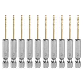 sourcing map 10pcs 1/4" Hex Shank Twist Drill Bits 1.5mm Titanium Coated High Speed Steel Quick Change Hex Drilling Bit Jobber Drill Bits for Wood Plastic Metal, Gold