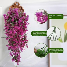 Regallop Artificial Hanging Flowers for Outdoors Decorations 2 Pack, Fake Hanging Flowers, UV Resistant Artificial Hanging Plants Outdoors for Home Porch Patio Balcony Baskets Yard (Rose Red)
