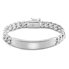 Dankadi Classic Men's Silver Jewelry Bracelet 925 Sterling Silver Bracelet Glossy Brand Bracelet 10MM 7" 8 "9" 10" Original Italian Silver Cuban Chain Safety Clasp (9)