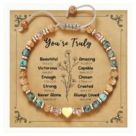 CINSKYING Natural Stone Bracelet with Heart Charm, Inspirational Gift (W3)