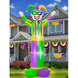 TURNMEON 8 Feet Large Mardi Gras Inflatable Outdoor Decorations Blow Up Jester Built-in LED Lights Mardi Gras Yard Decor for Lawn Garden Carnivals Party Holiday Decorations