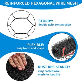 DOLEMODUO 12'' x 150' Black Chicken Wire Mesh Fence, 20 Gauge Galvanized Poultry Netting and 1 inch Garden Mesh Fence Roll, Chicken Wire for Floral Arrangements/Crafts/Farm/Livestock/Pet Protection