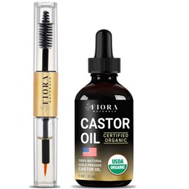 Organic Castor Oil for Eyelashes, Eyebrows, Hair & Face – Cold Pressed Hexane Free 100% Pure Aceite De Ricino Organico, Lash & Brow Serum with Refillable Mascara Tube (unfilled), 1oz Glass Bottle