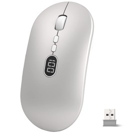 Kabellose Maus Leichte Kabellose Maus mit Akku-Display 2.4G Ultra Slim Leise Funkmaus Wireless Laptop Mouse mit Nano Empfänger Kabellose Ergonomische Maus 1600DPI Für PC/Window/Macbook/Linux - Silber