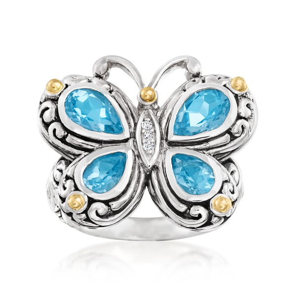 Ross-Simons 2.40 ct. t.w. Swiss Blue Topaz Bali-Style Butterfly Ring
