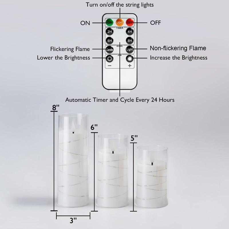 Homemory 9 Pcs Flameless Candles with Embedded Star String Fairy