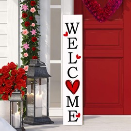 Valentine Day Vertical Porch Sign for Welcome Front Door Rustic Tall Welcome sign for Front Porch Standing Farmhouse Door Porch Decoration- 47.2"H