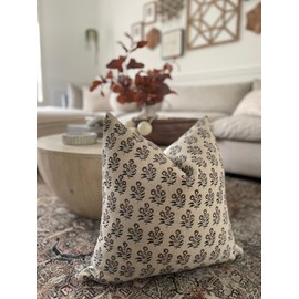 Generic Canyon Theory Hand Block Print Organic Linen 20x20 Inch Throw Pillow Cover: Indoor Outdoor Sustainable Handmade Vintage Decorative Cushion Cover (Finley)