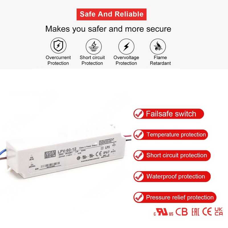 12V 60W Waterproof LED Driver & LPV-60-12 Power Adapter |