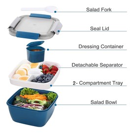 2 Pack Double Layer Lunch Box, 1.5L Bento Box with Divided Compartments Lunch Box Adult/Children, Leak-Proof Large Capacity Salad Box with Cutlery, Salad Dressings Container & Rag for School, Office