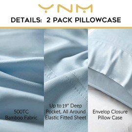 YnM Cooling Pillowcase 2 Pack,King(21''x40''), Light Blue