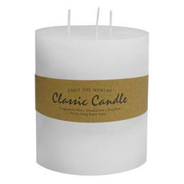 3 Wick White Extra Large Pillar Candle, 6" x 6", Unscented, Dripless, Smokeless, and Clean-Burning. Approx. 120 Hours of Burn Time. Perfect for Weddings, Dinners, Christmas and Home Decor