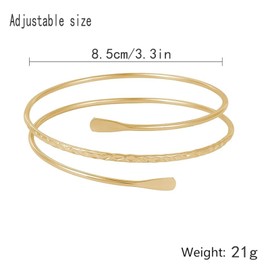 GJNMYSD 2 Pcs Upper Arm Cuff Bracelet for Girls Women, Adjustable Gold and Silver Coils Arm Band Cuff Bracelet Punk Bangle Minimalist Style Bangle Open Armlets(Gold+Silver