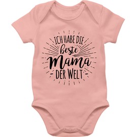 Baby bodysuit, short-sleeved, for boys and girls, with German text "Ich Habe die Beste Mama der Welt" ("I have the best mum in the world”) -
